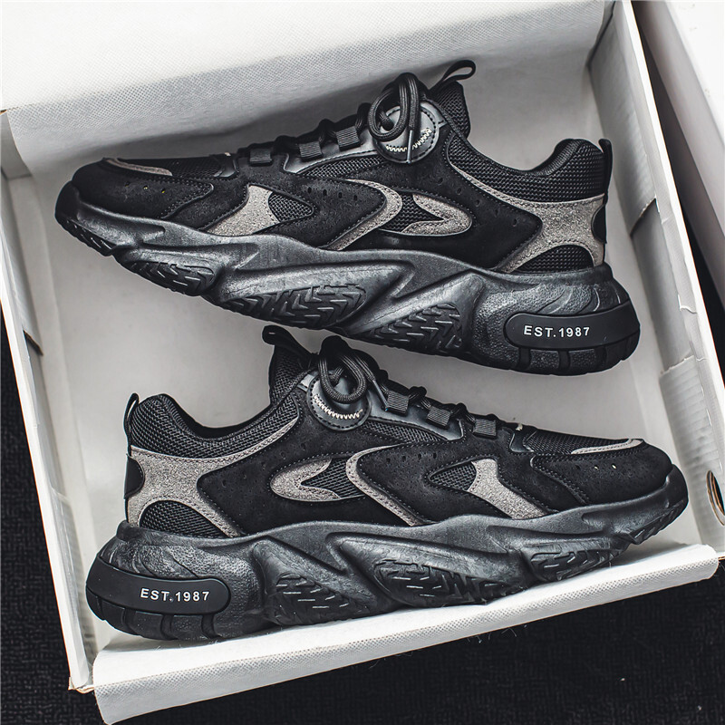 Men's Dad Shoes New Autumn Trend Versatile Mesh Casual Youth Shock Absorption Running Sports Height Increasing