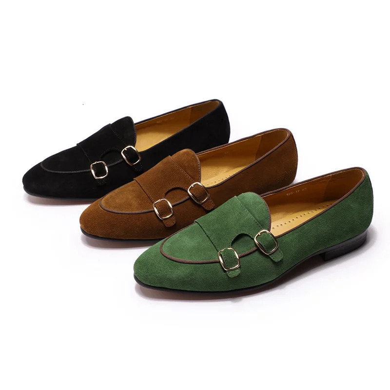 Fashion Suede Leather Mens Loafers Black Brown Green Casual Dress Shoes for Wedding Party Monk Strap Men Shoes Size 38-47 260423 - view 3