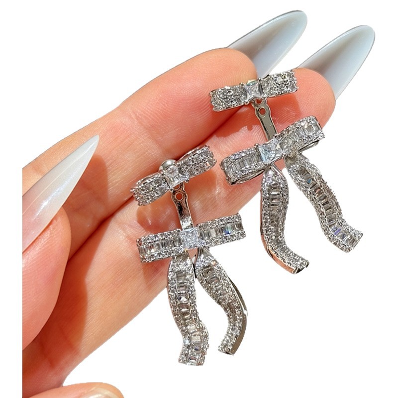 Korean-style sweet bowknot with full diamond embellishments, luxurious and elegant, unique design, extremely attractive earrings - view 5