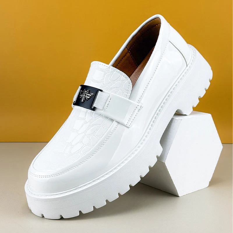2026 Fashion Bee n Mens Leather Shoes Thick Sole y Slip On Loafers Comfort Fashio Business Party Formal Dress Shoes 260424