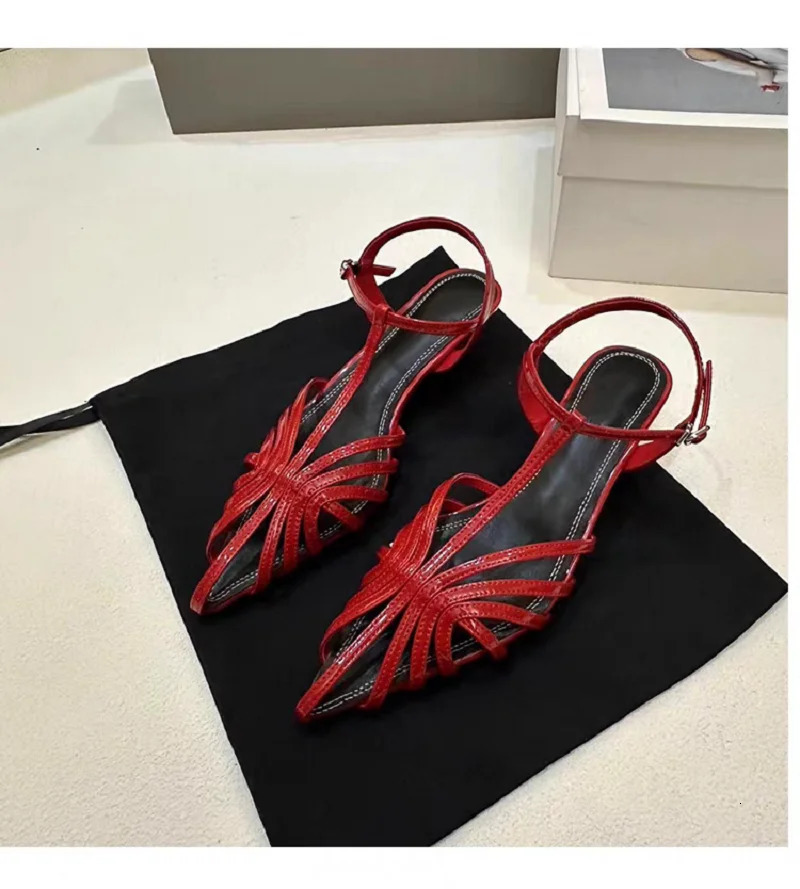 Women Shoes Narrow Band Summer Sexy Sandals ner Sandals Kitten Heels Pointed Toe Ladies Simple Footwear Orange Shoes Size43 260424