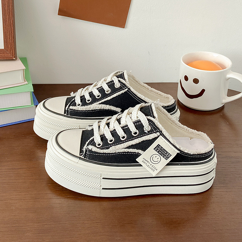 Can Be Worn As A Pair Women S Thick Soles Versatile With One Foot The New Niche Design Increases The Height Of Casual Canvas Shoes Ddmysaturn
