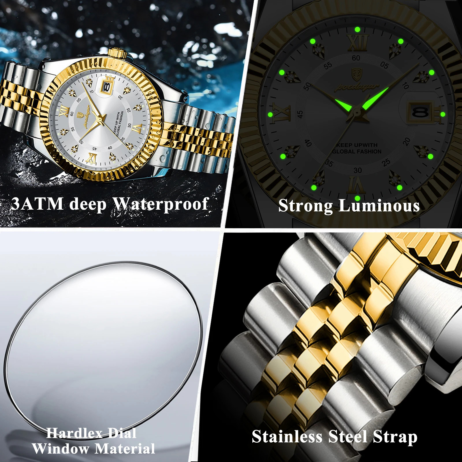 POEDAGAR y Business Men Wristwatch Waterproof Luminous Date Military Man Watch Stainless Steel Fashion Mens Quartz Watches 260424