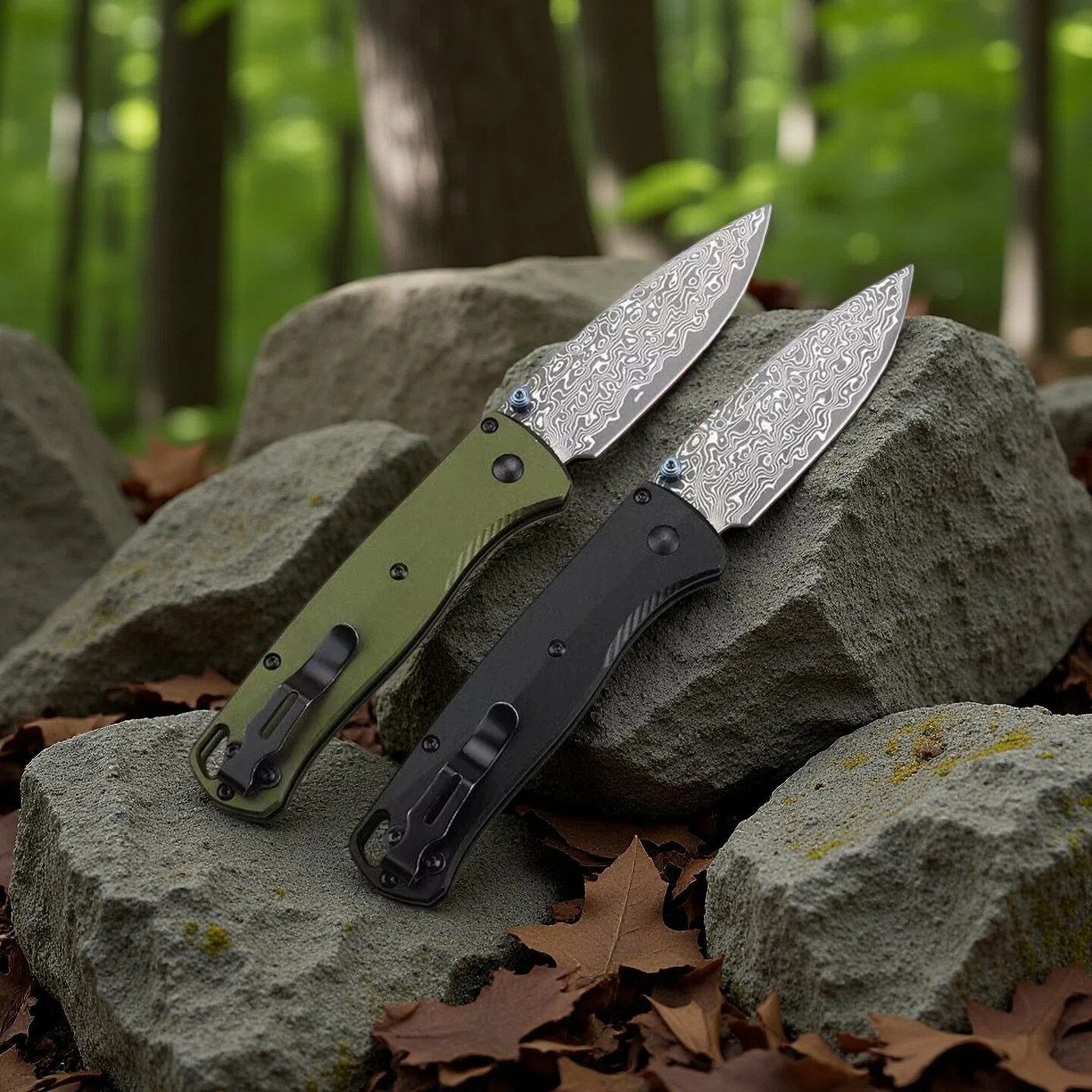 New Outdoor Camping BM533 Folding Belt Knife Damascus Knife Aluminum Handle Jungle Tactical Multi-Functional Self-Defense Tool