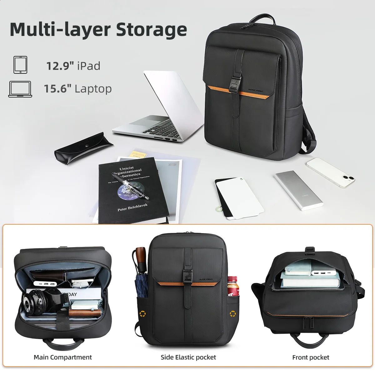 HK Stylish Business Backpack for Men Waterproof 156 inch Flap Laptop Multiple Pockets Casual Daypack Work School y260611 - view 5