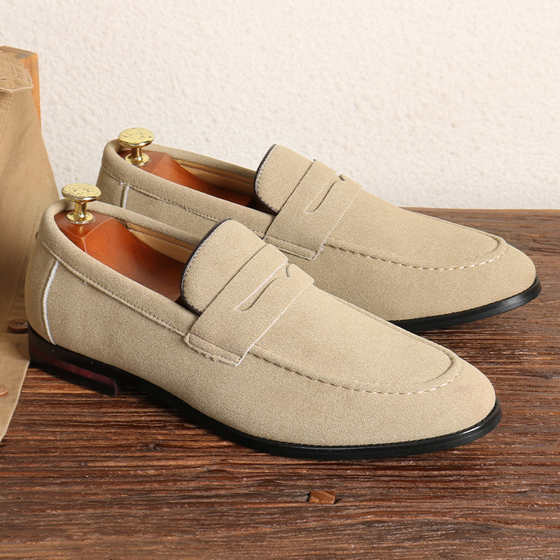 Men Black Suede Penny Loafers, Slip-on Casual Business Dress Driving Shoes