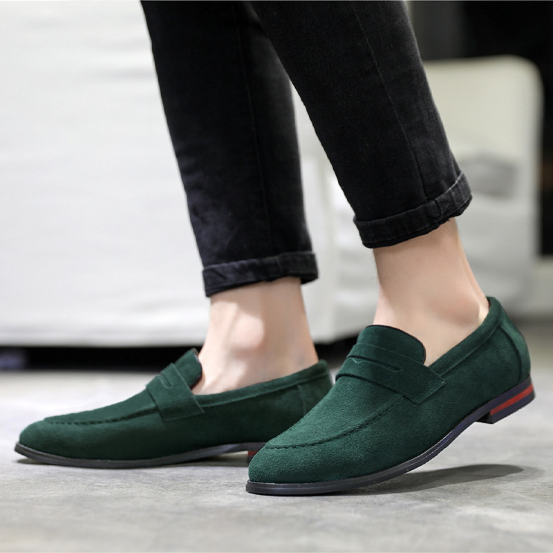 Men Black Suede Penny Loafers, Slip-on Casual Business Dress Driving Shoes
