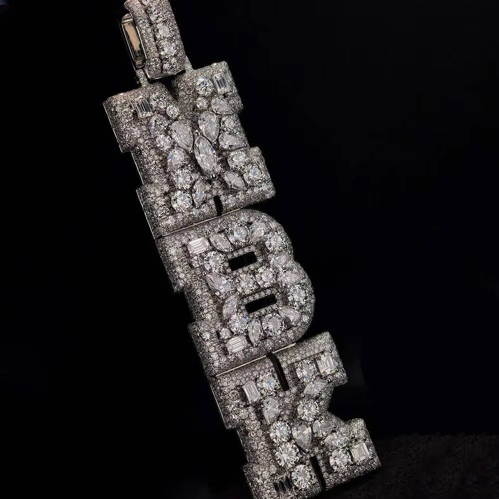 Iced Out Jewelry Moissanite Vertical Letter Pendant Baguette 925 Silver Moissanite Diamond Pendant Custom Pendant Charms Jewelry - view 5