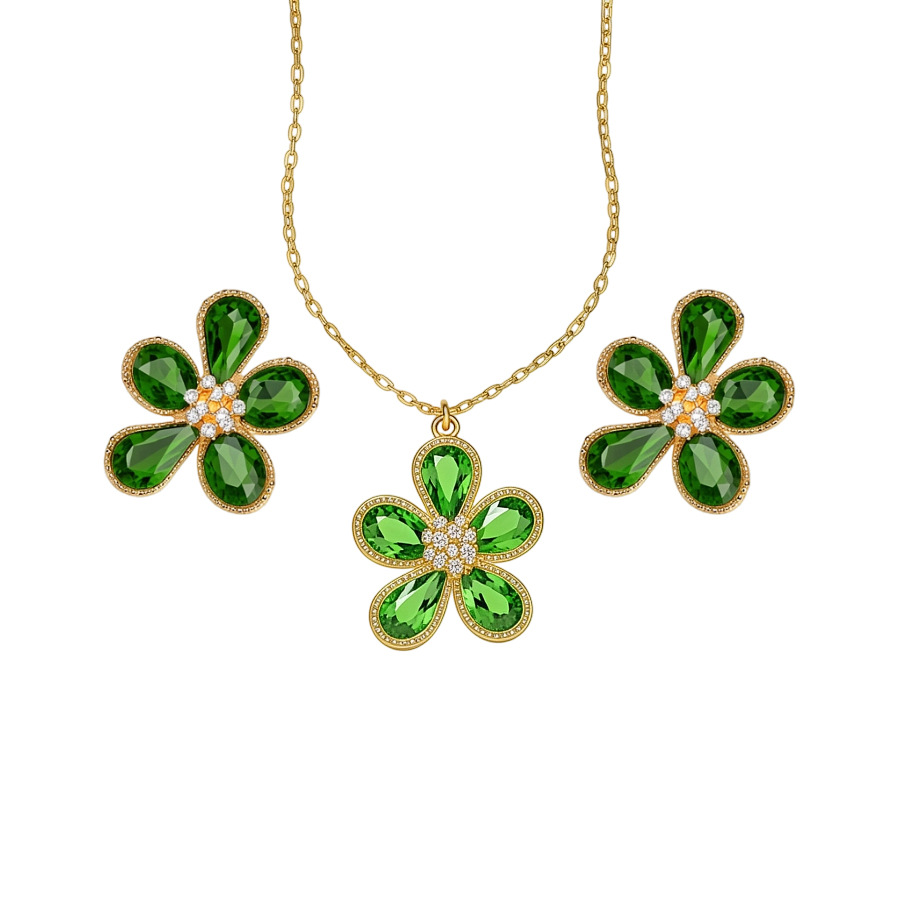Diamond-studded Flower Pendant Earrings Necklace Set, Light Luxury and High-end Feel, 2026 New Elegant Accessories - view 9