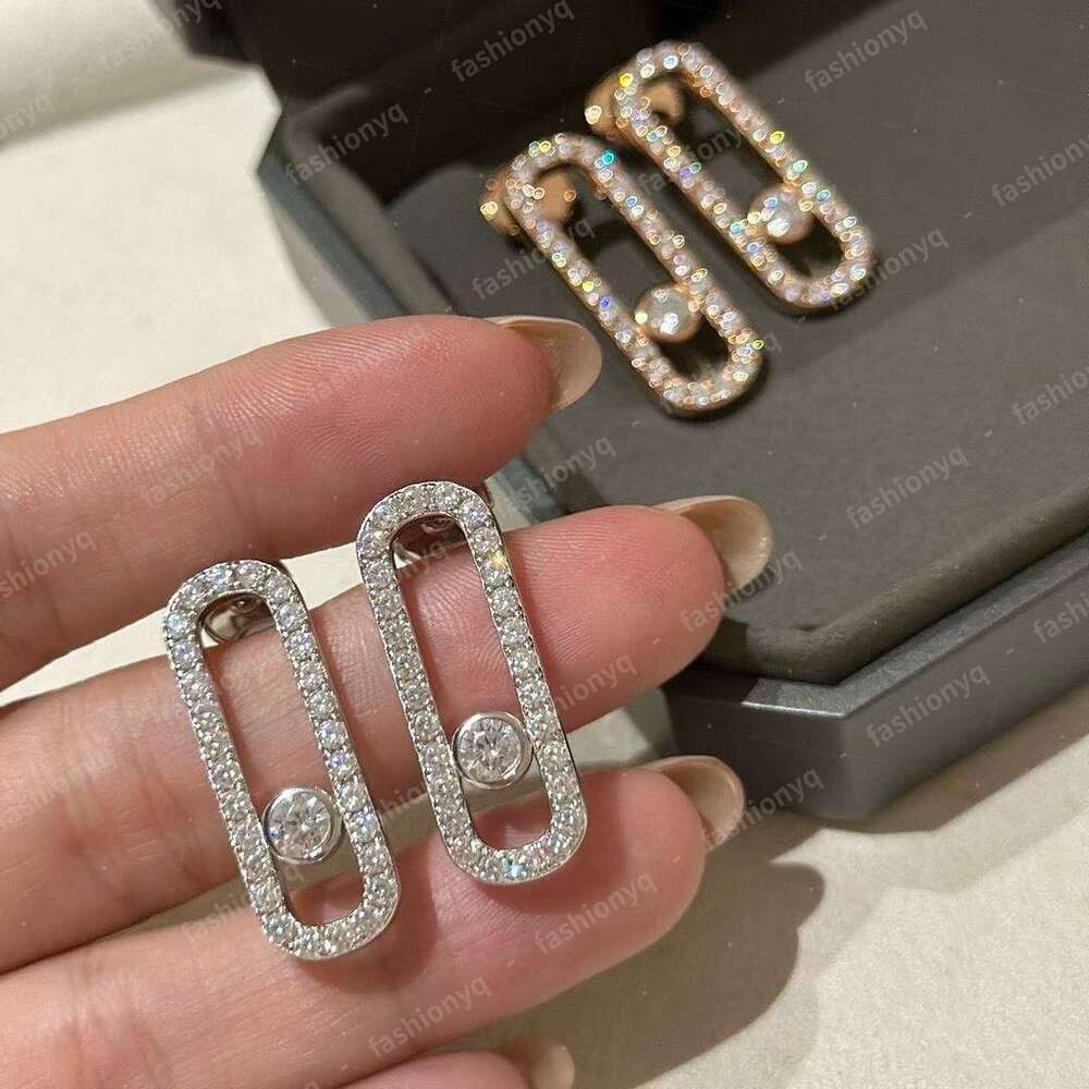 High Version Mess Large Small Full Diamond Long Strip Designer Earrings Silver Needle Womens 18k Rose Gold Plated Smooth Earrings For Women Studs Gift