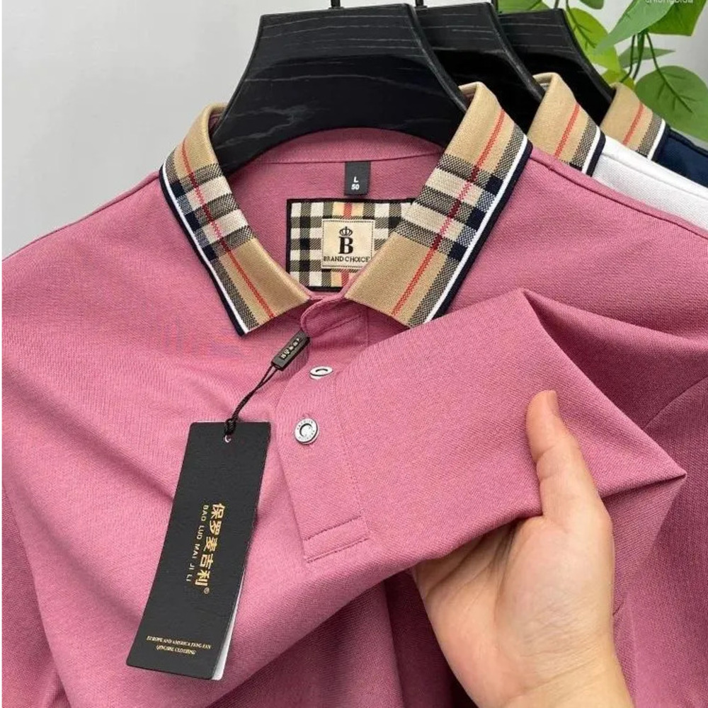 Men's Polos Luxury Brand Short Sleeve Polo Shirt Men Fashionable Simple Solid Color Summer Mercerized Cotton Breathable Casual Lapel T