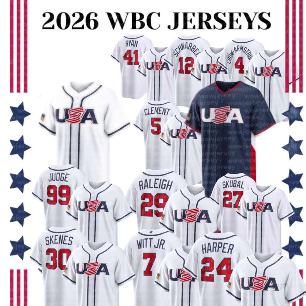 2025 2026 WBC USA Team Baseball Jersey Aaron Judge Bryce Harper Mookie Betts Bobby Witt Jr Corbin Carroll Paul Skenes Tarik Skubal Zack Wheeler Logan 