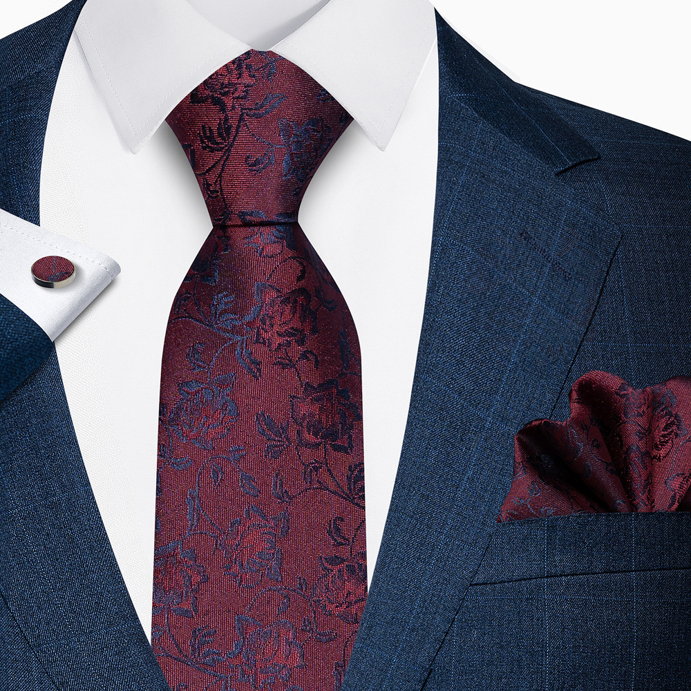 Men Tie Purple Solid Floral Silk Wedding Tie For Men DiBanGu Hanky Cufflinks Business Gift Tie Set For Men SJT-7266 24120