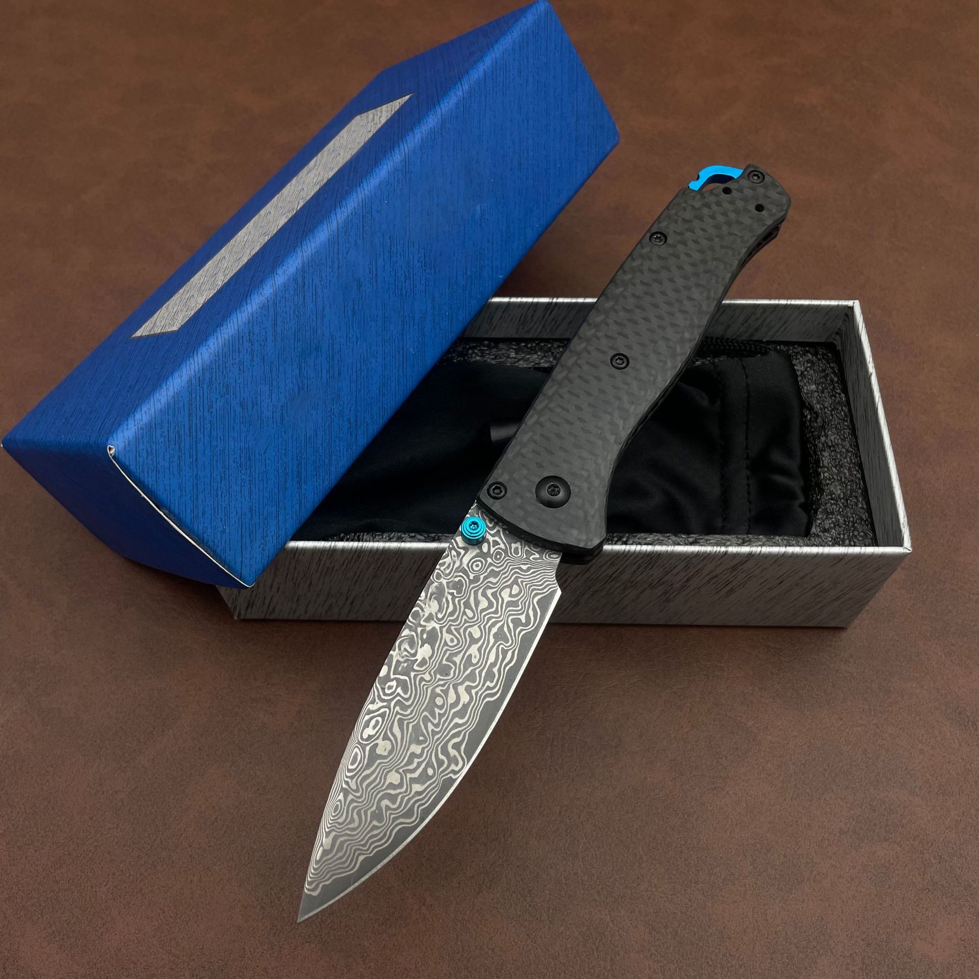 BM 533/535 Folding Knife Damascus Steel Blade Carbon Fiber Handles Sharp Field Hunting Knife Survival Tactical Tool with Pocket Clip