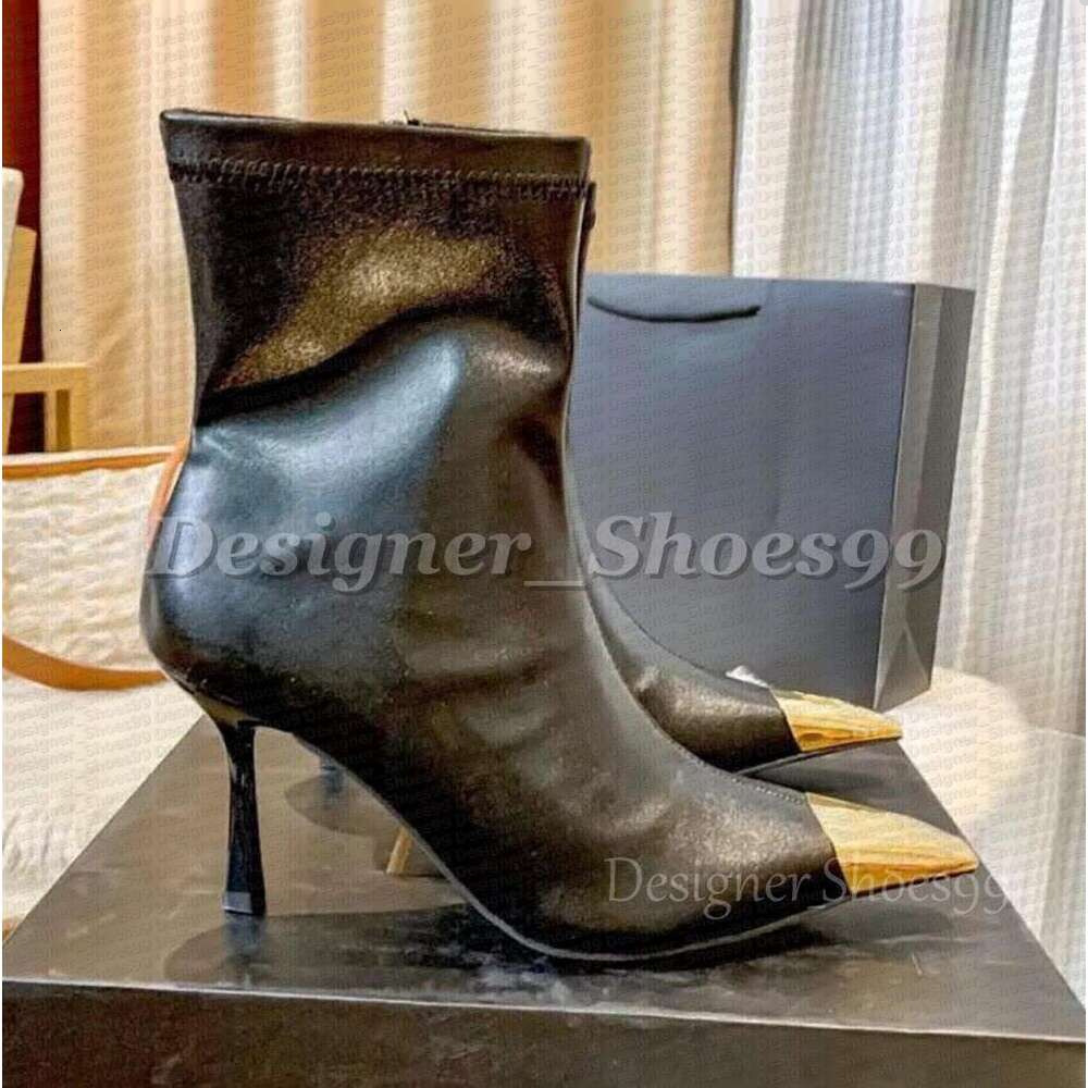 Elegant Dress shoes Ladies stiletto boots mules Genuine Leather Fashionable Letter Buckle Sharp toes boots luxury women designer high-heeled boots3
