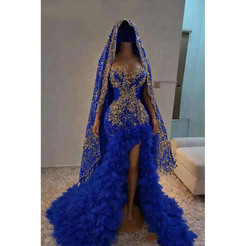 2K26 Royal Blue 2026 Mermaid Prom Dress Crystals Sequined Lace With A Veil Evening Birthday Party Formal Receiption Dinner Gowns Dresses