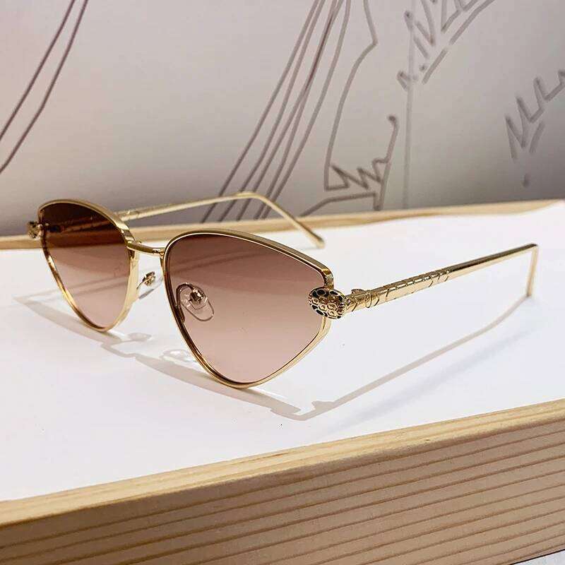 Frameless Cut Edge For Women With Leopard Head And Cat Eyes, Metal Frame Design, Fashionable Sunglasses Chunjinqiuli