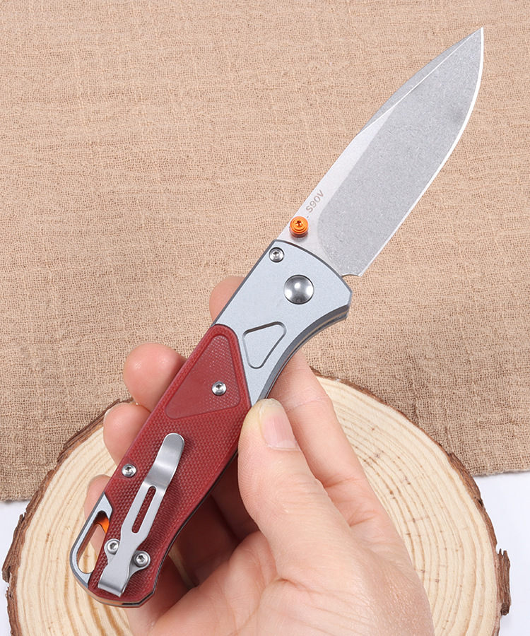 New BM 535-9 Outdoor Pocket Folding Knife S90V Blade Red G10 Handle EDC Hiking Camping Hunting Cutting Survival Tool Gifts for Men