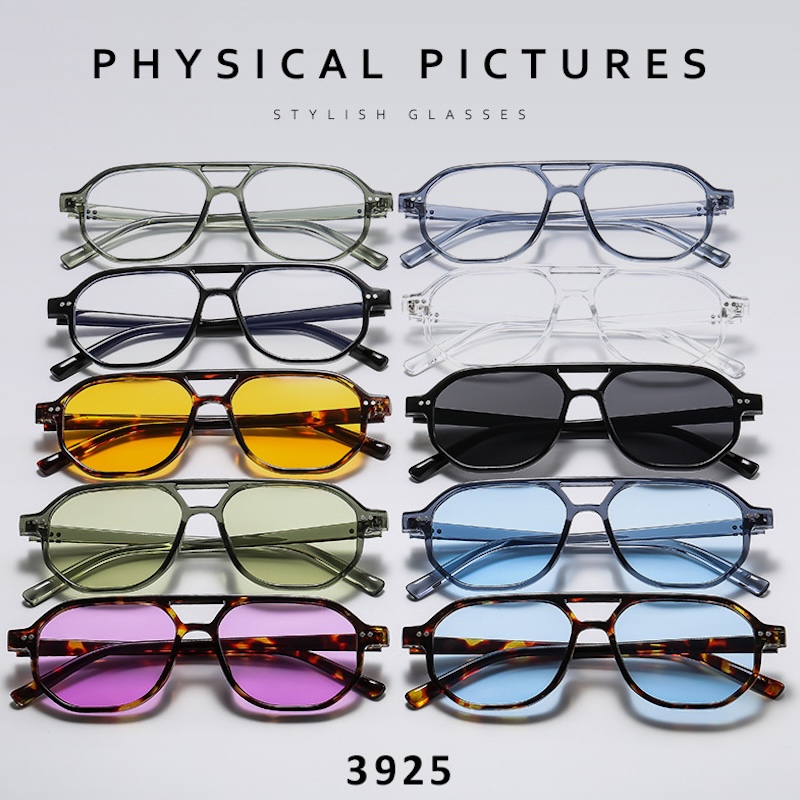 Vintage Pilot Sunglasses Double Bridges Polygon Square Men Clear Ocean Lens Rivets Sun Glasses Women Lightweight UV400 anti blue light CB Fashion Acce