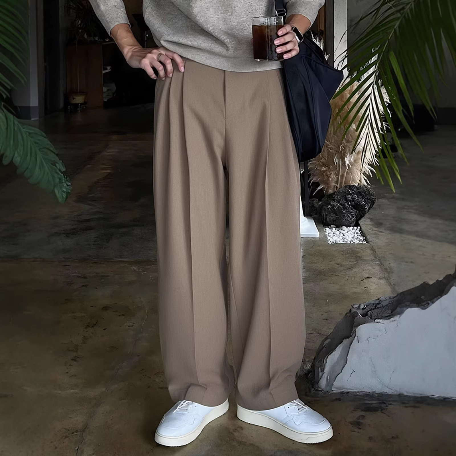 Luxury Brand Designer Mens Old Money Style High Waist Wide Leg Suit Pants Paris Buckle Wrinkle-Free Casual Trousers Daily Wear Chic Stylish Modern Tre