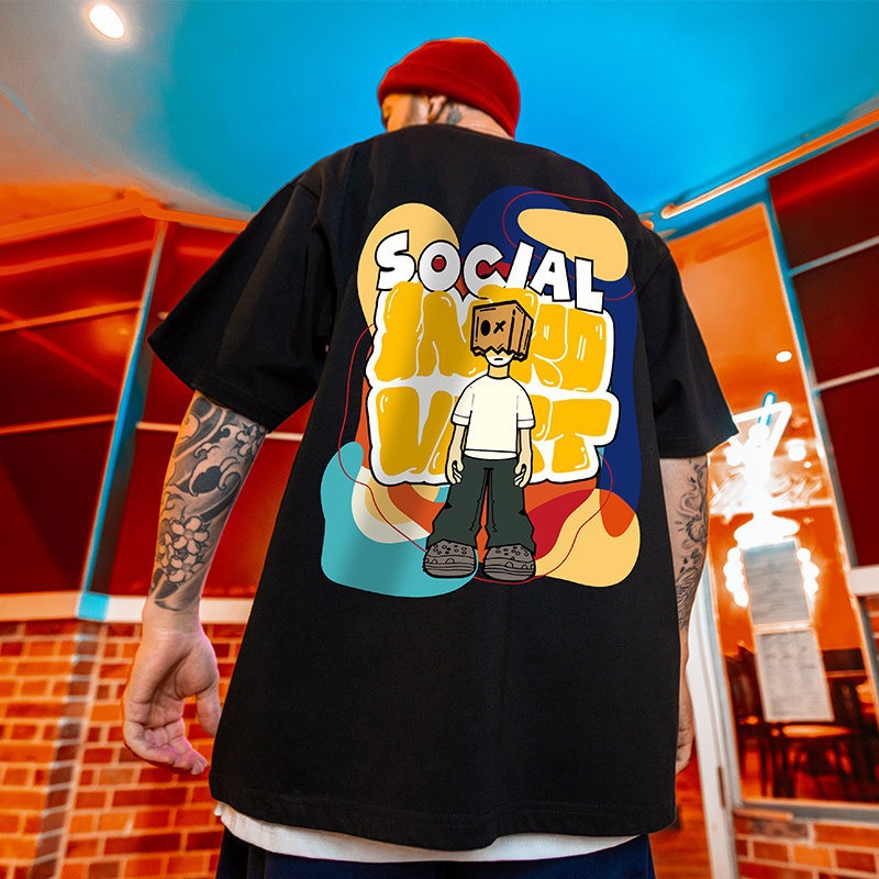 2026 Summer New Men's T-Shirt, American Ins Streetwear, Hong Kong Style, Loose Fit, Plus Size Casual Cotton Short Sleeve Tops for Men