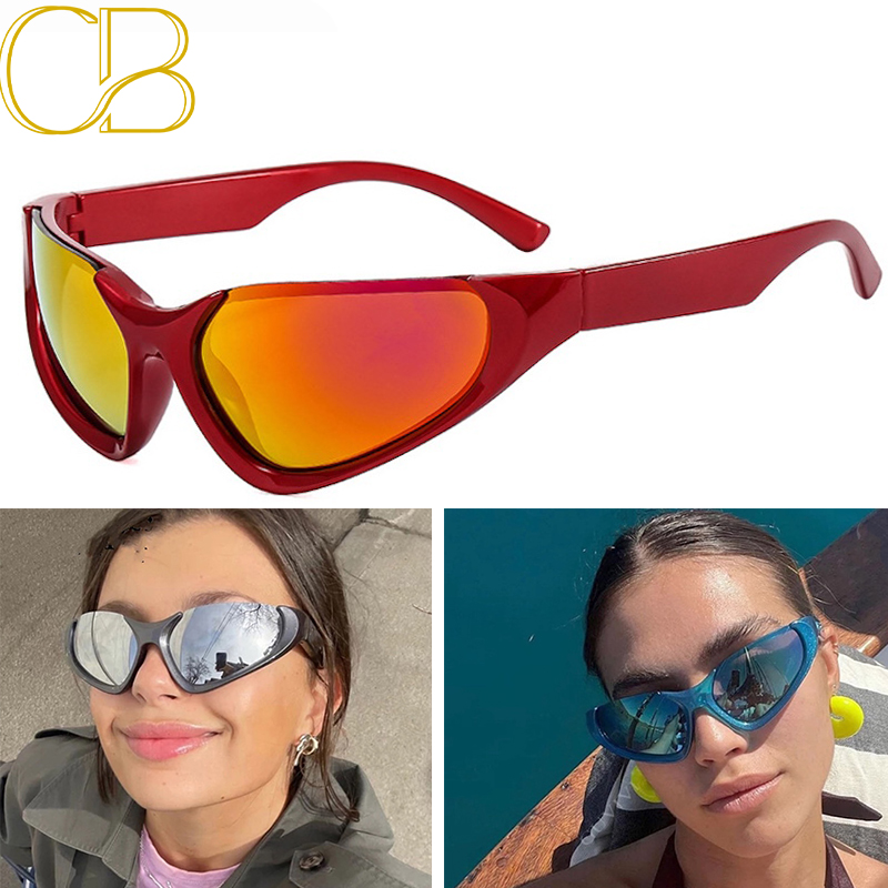 Y2K Sunglasses Vintage Women Unique Cat Eye Sun Glasses Men UV400 Goggle Shades Mirror Punk Brand Designer Futuristic Beach Trendy Retro CB Fashion Ac