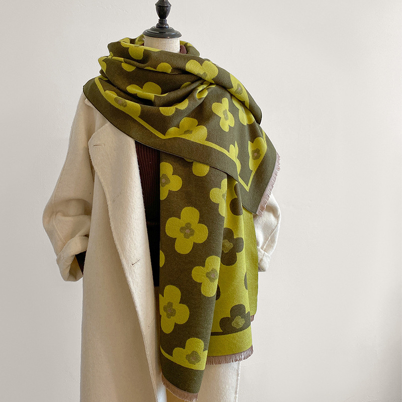 Designer Scarf Luxurious Women's Shawl Small Flower Pattern Scarf Long And Thick Warmth-keeping Scarf Outdoor Cold Protection