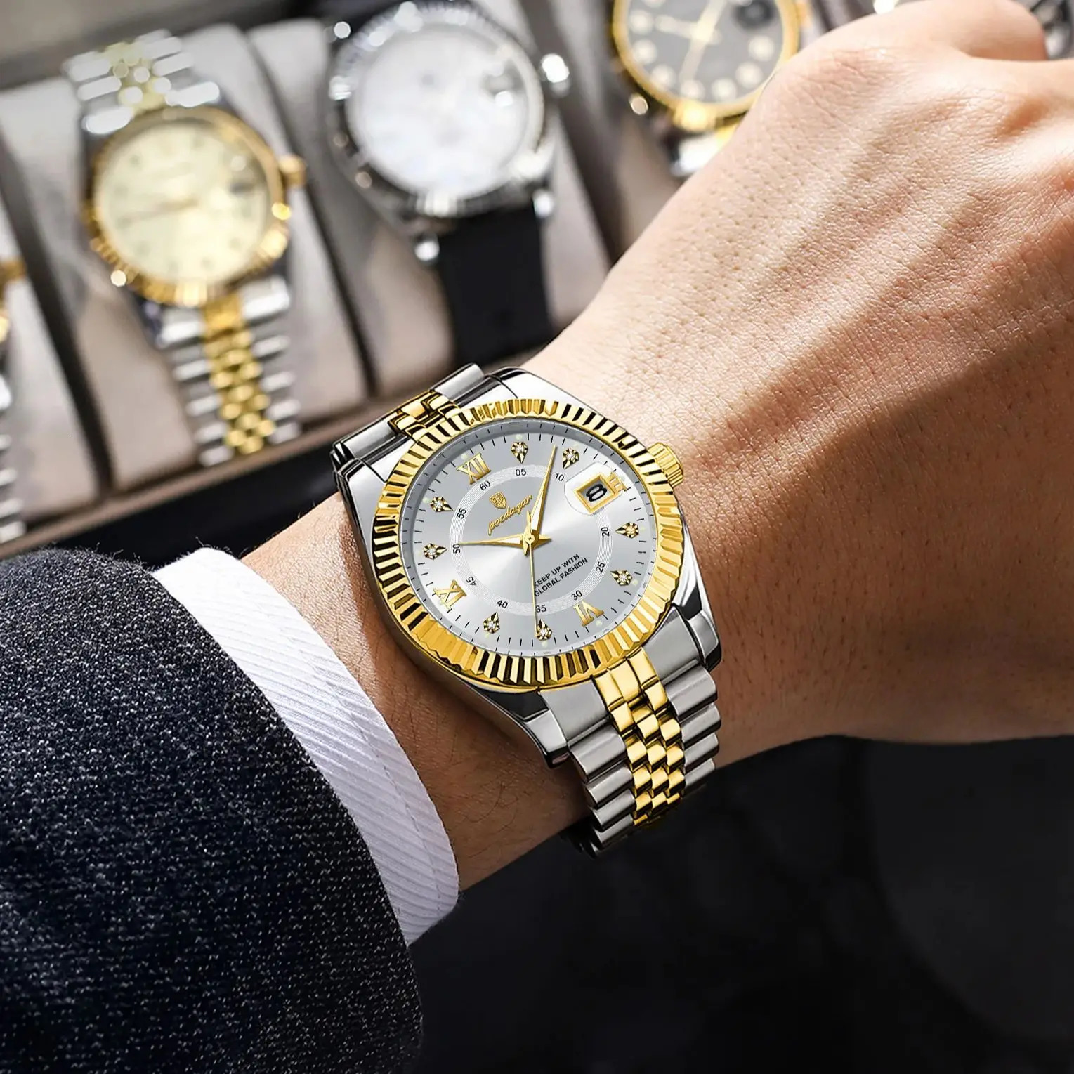 POEDAGAR y Business Men Wristwatch Waterproof Luminous Date Military Man Watch Stainless Steel Fashion Mens Quartz Watches 260424