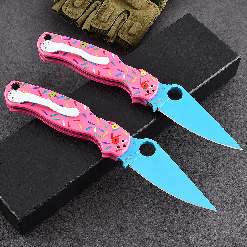 C81 Donut Outdoor Portable Pocket Aluminum Alloy Folding Self-Defense Fruit Knife Bugout Donut Pink Aluminum Bearing folding knife