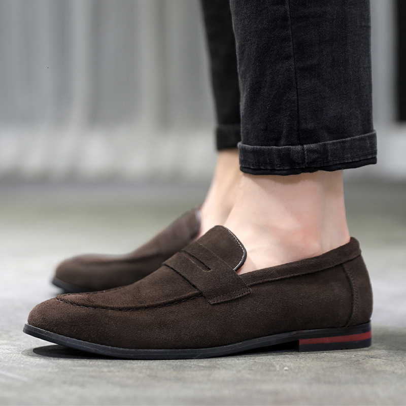 Men Black Suede Penny Loafers, Slip-on Casual Business Dress Driving Shoes