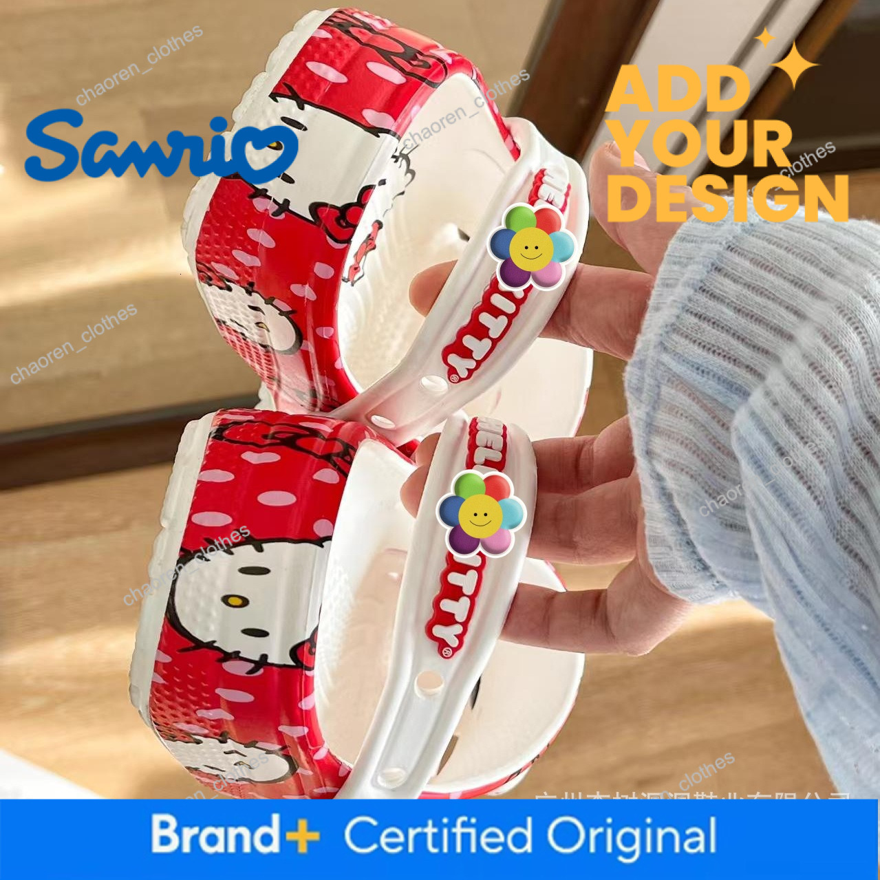 In-Stock Red KT Cat Clogs Girls, Parent-Child Style, Comfortable For Bathroom Casual Wear, Versatile Trendy, Wholesale And Dropshipping Available Luxu