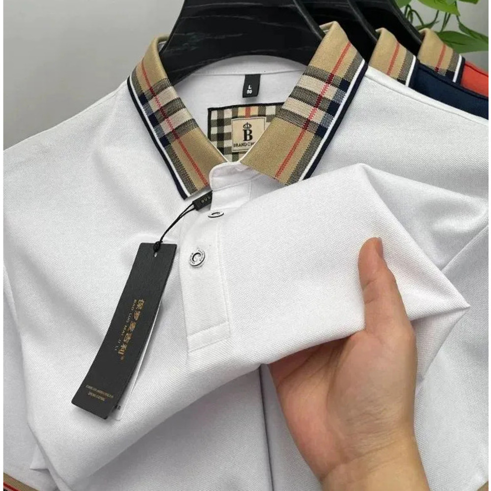 Men's Polos Luxury Brand Short Sleeve Polo Shirt Men Fashionable Simple Solid Color Summer Mercerized Cotton Breathable Casual Lapel T