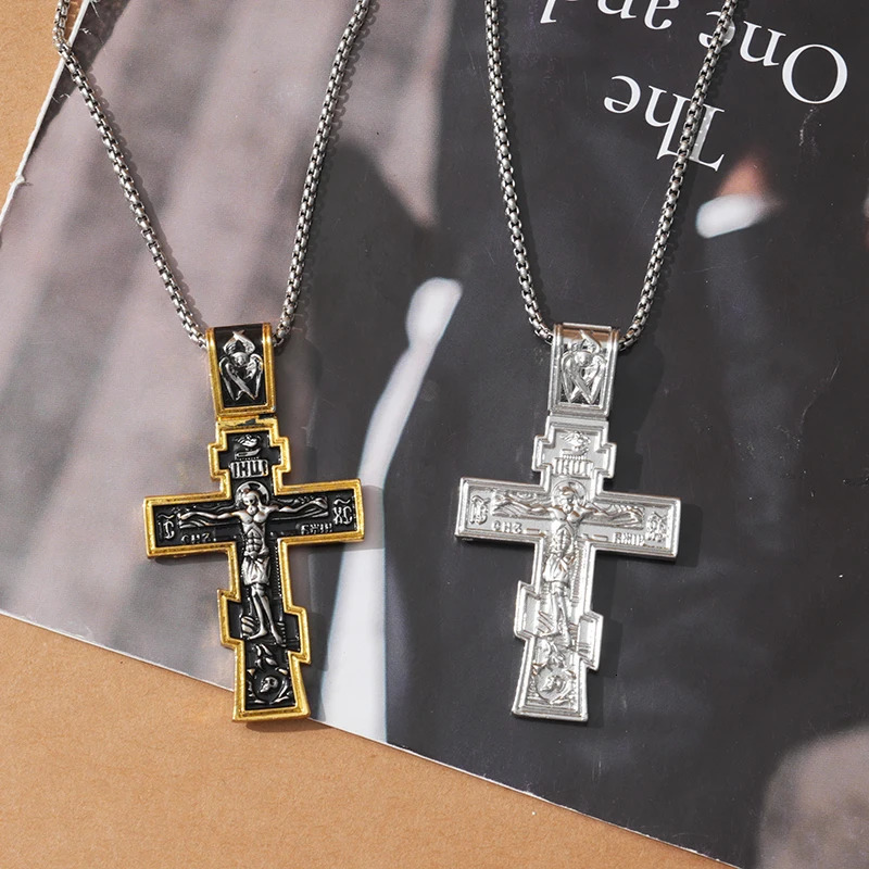 Movie John Wick Jesus Cross Necklace Crucifix Eastern Orthodox Prayer Big Pendant For Men Women Jewelry Accessories Gifts 260423