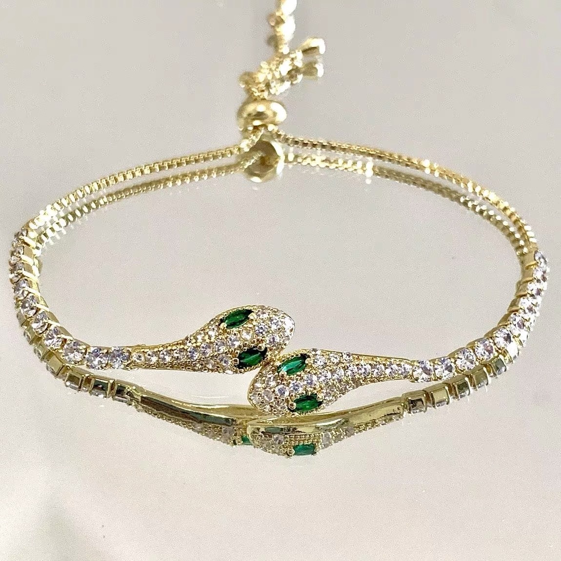 Luxury Brand Designer Women New Arrival Snake Green Zircon Crystal Bracelet Retro Elegant Minimalist Versatile Daily Chic Stylish Modern Trendy