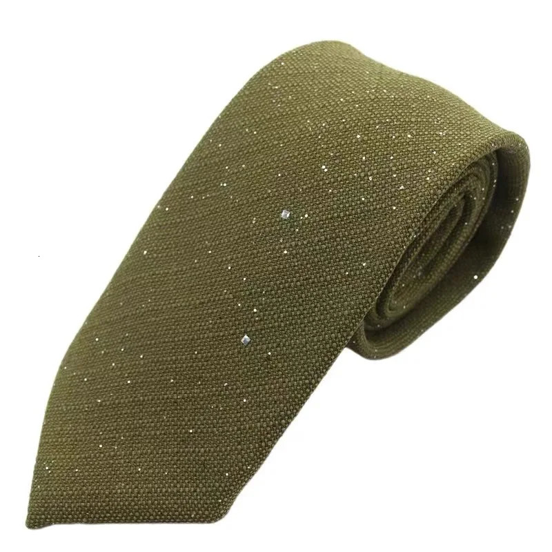 8CM Brown Neckties For Men Cotton Linen Shiny Sequin White Neck Tie Solid Color Soft Cravat Wedding Party Formal Stage Neckwear 260423