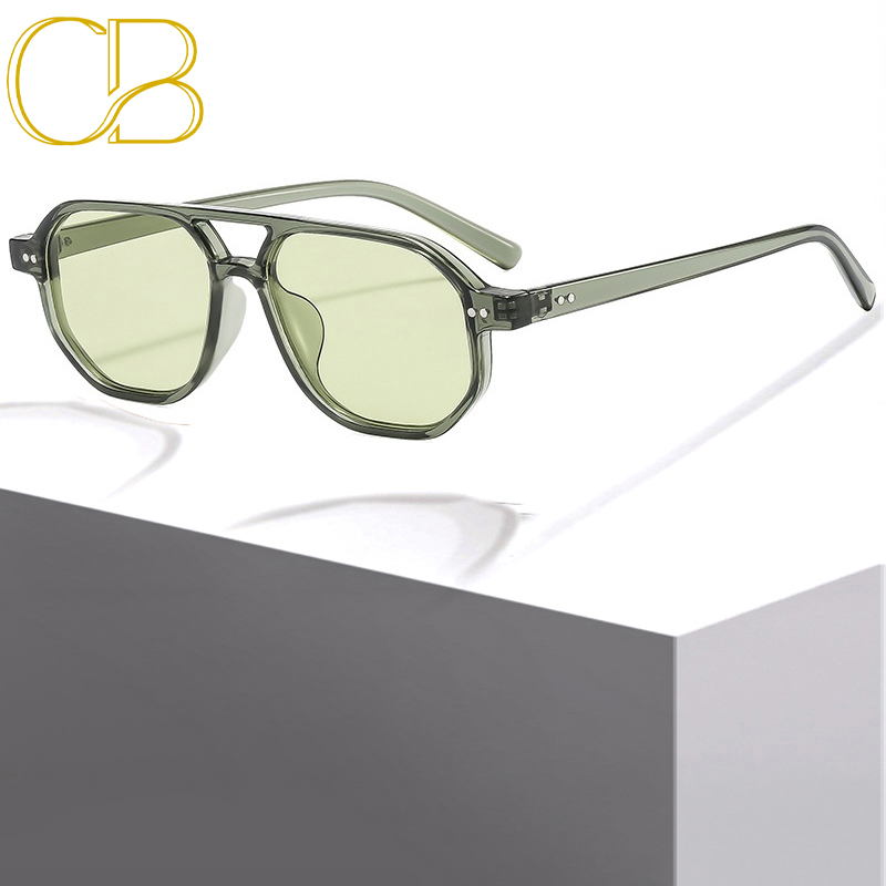 Vintage Pilot Sunglasses Double Bridges Polygon Square Men Clear Ocean Lens Rivets Sun Glasses Women Lightweight UV400 anti blue light CB Fashion Acce