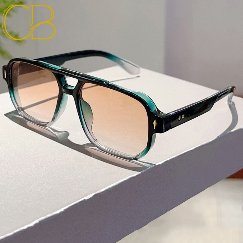 Vintage Pilot Sunglasses Double Bridges Men Square Green Ocean Lens UV400 Riding Women Trending Rivets Sun Glasses Lightweight Beach UV400 CB Fashion 