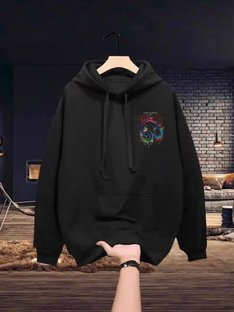 Men's Oversize Oversized Hoodie, College Style, Heavyweight Fleece Lined, Printed Loose Plus Size Casual Hooded Jacket for Autumn Winter