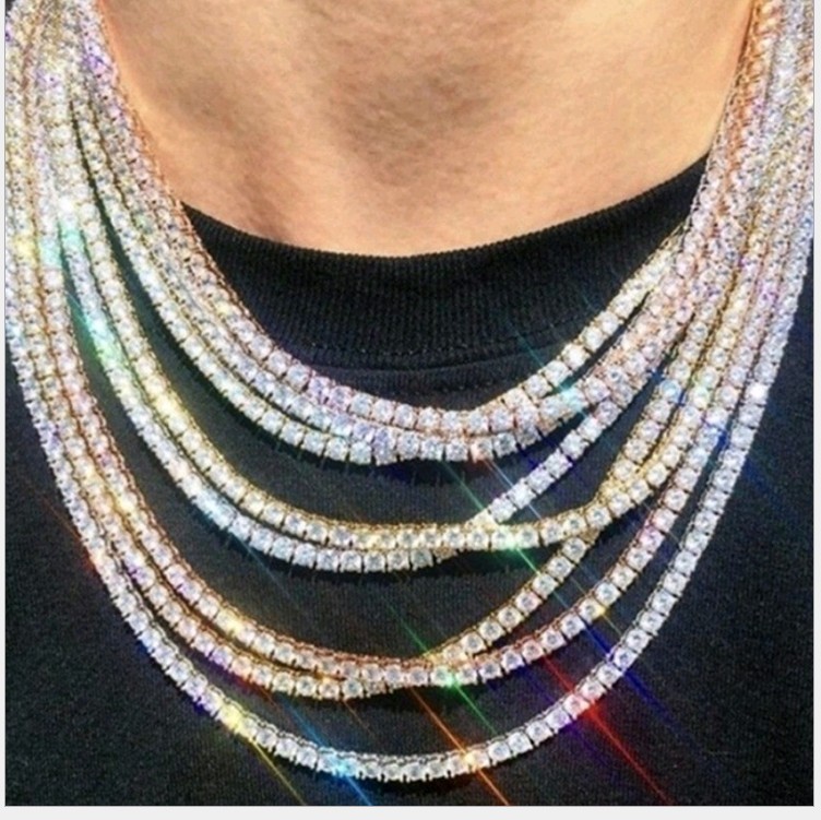 6mm Hip-Hop VVS Moissanite Diamond Tennis Chain for Men, 925 Sterling Silver Tennis Necklace, Lab-Grown Diamond