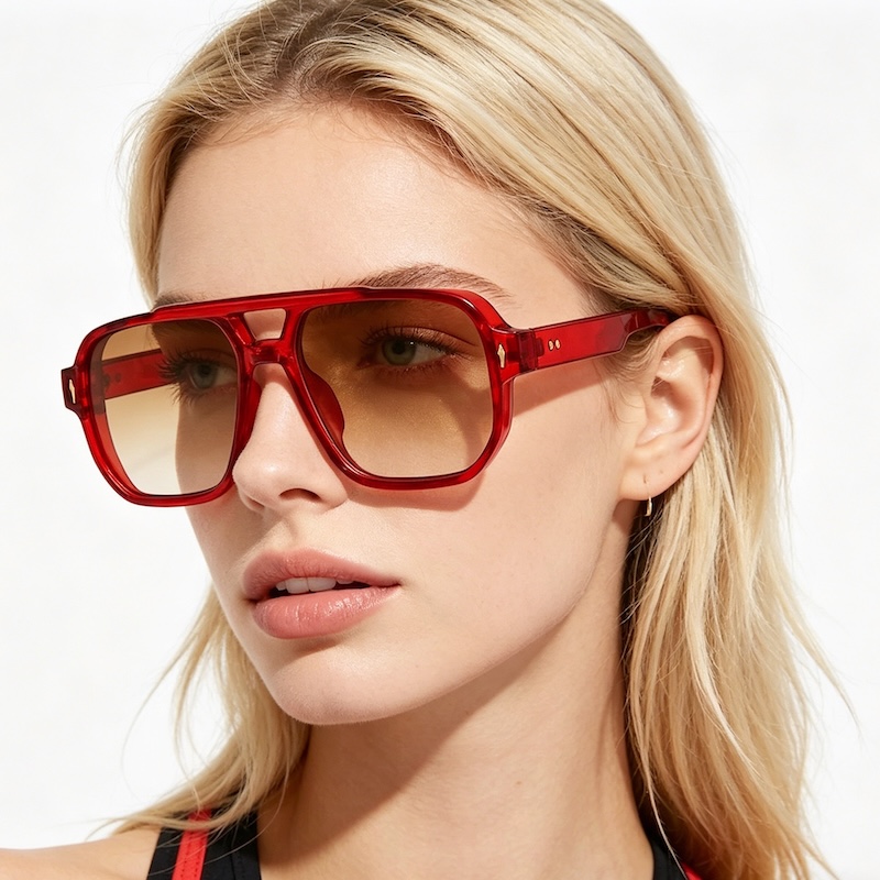 Vintage Pilot Sunglasses Double Bridges Men Square Green Ocean Lens UV400 Riding Women Trending Rivets Sun Glasses Lightweight Beach UV400 CB Fashion 