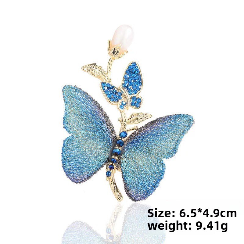 Women Jewerlry Designer New Chinese Retro Blue Butterfly Brooch with Faux Pearl Pin for Women High-end Elegant Fashion Brooch for Suit Wedding Party A