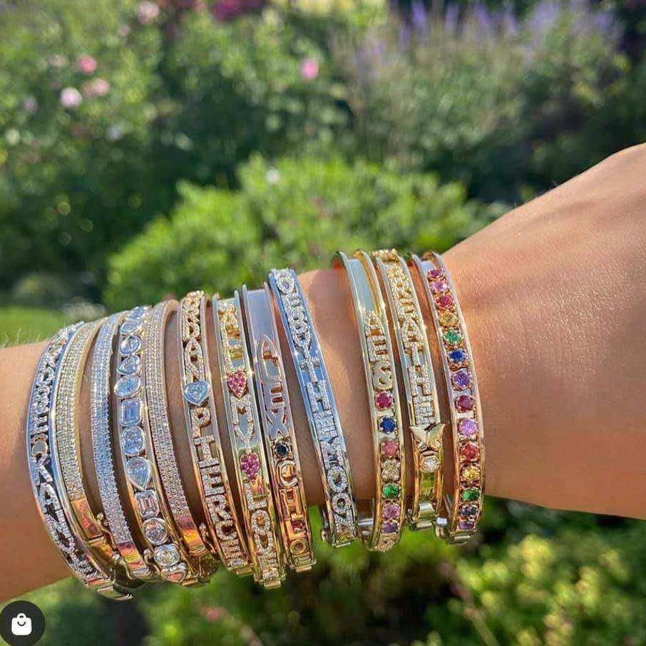 DOREMI Personalized Charms Slide Bangle English Letters 12 Birthstone Charm Heart Star Slide Bangle 251023