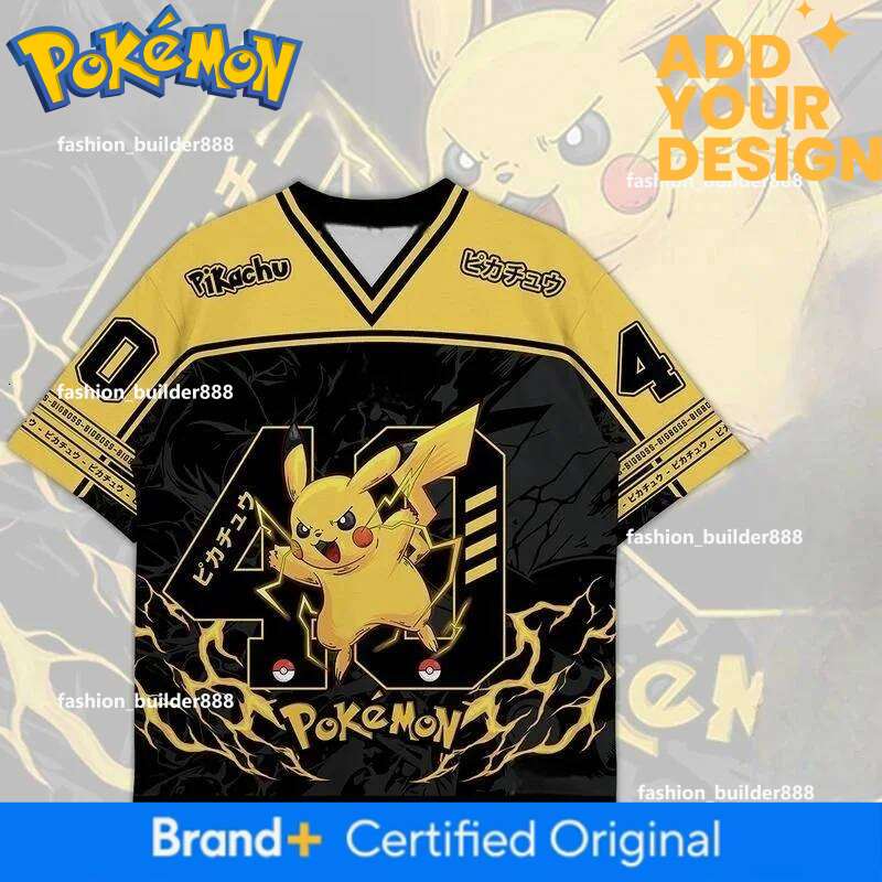 Soccer Jerseys (Unisex) New Bandai Japanese Anime Pikachu #40 Thunderbolt American Football Jersey 2025 Black Gold Anime Streetwear