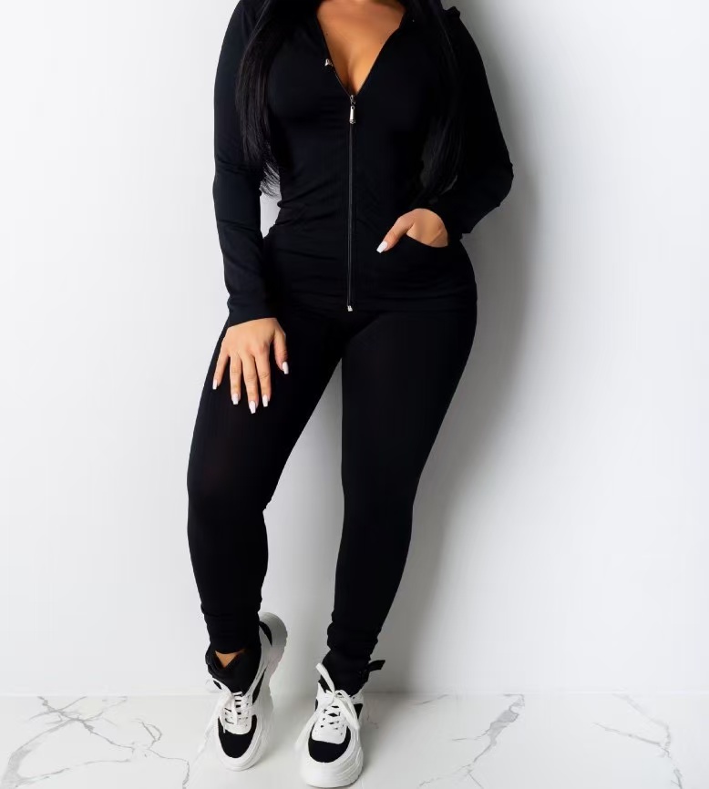 Women jogging suit fall winter tracksuits long sleeve jacket+pants solid color two piece set casual plus size 2XL outfits sweatsuits 4204