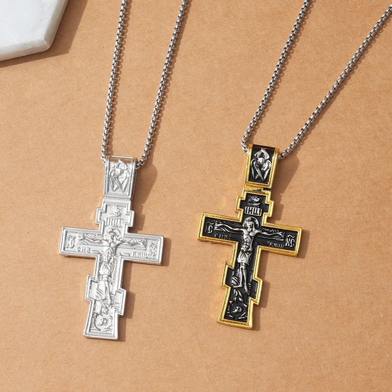 Movie John Wick Jesus Cross Necklace Crucifix Eastern Orthodox Prayer Big Pendant For Men Women Jewelry Accessories Gifts 260423 - view 3