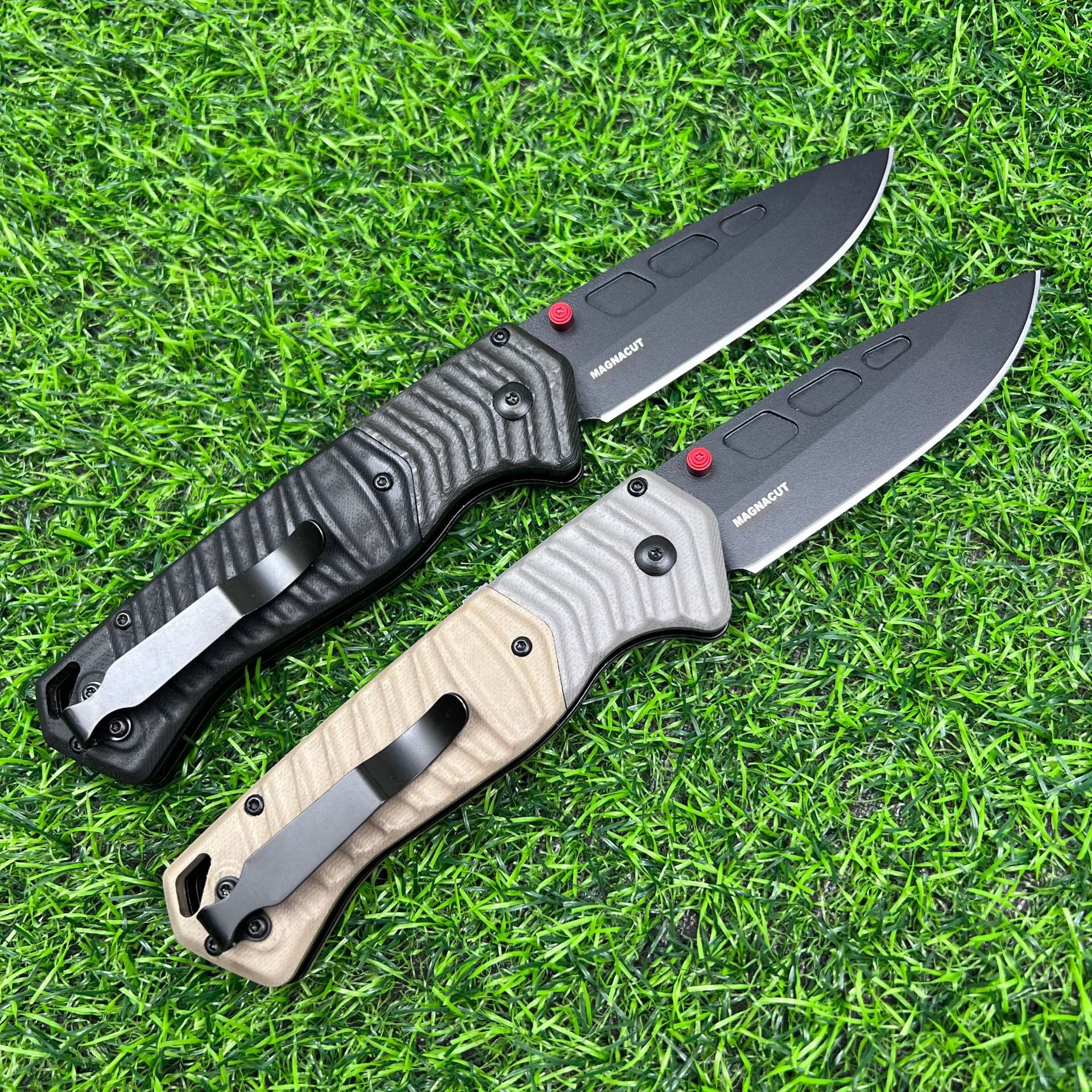 593BK folding knife with carbon fiber G10 handle, portable for outdoor use, high hardness and sharp blade, ideal for camping.