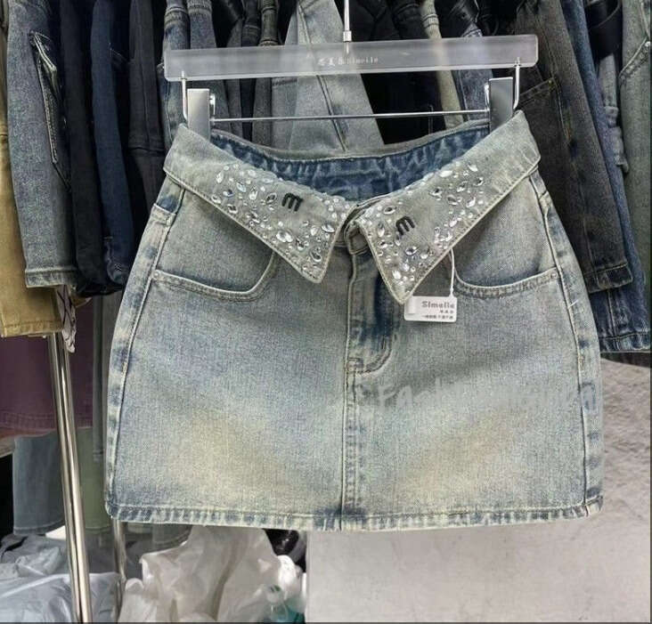 Summer MM Denim Skirts: Sexy Short Denim Skirt, Designer Niu Niu Denim Mini Skirt, High Waist Light Blue Niumiu Denim Skirt For Women B22