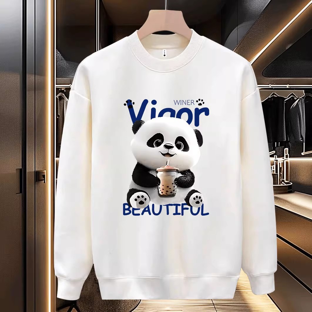 2026 New Men's Streetwear Crew Neck Sweatshirt, Loose Casual Hoodless Design, Thick Fleece Lined, American Style Outerwear for Youth, Spring and 
