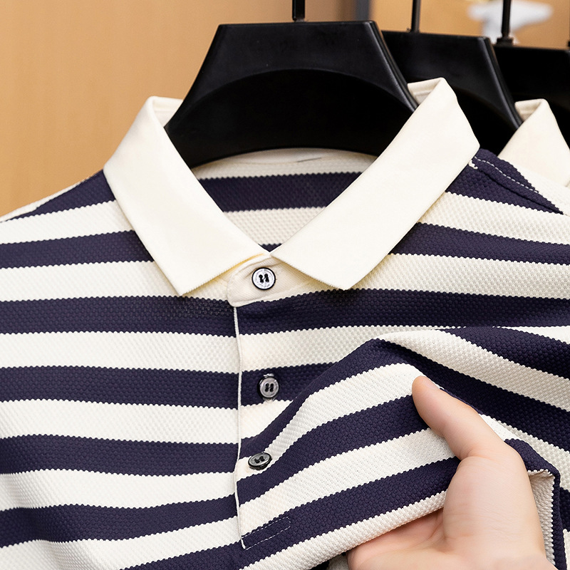 Noble Crocodile Polo Shirt Men's Summer Short Sleeve Striped Turn-down Collar Designer hoodie T-shirt Breathable Korean Style Top Youthful