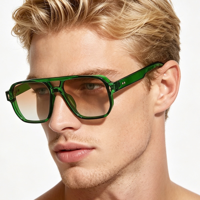 Pilot Sunglasses Men Vintage Double Bridges Square Green Ocean Lens Clear UV400 Eyewear Women Trending Rivets Sun Glasses Candy Color Beach CB Fashion